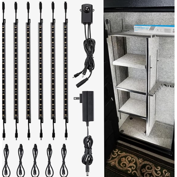 LED Light Kit, Motion Sensor 6 Pack with Adapter, Extendable 12 Inch Daylight Bars for Safes