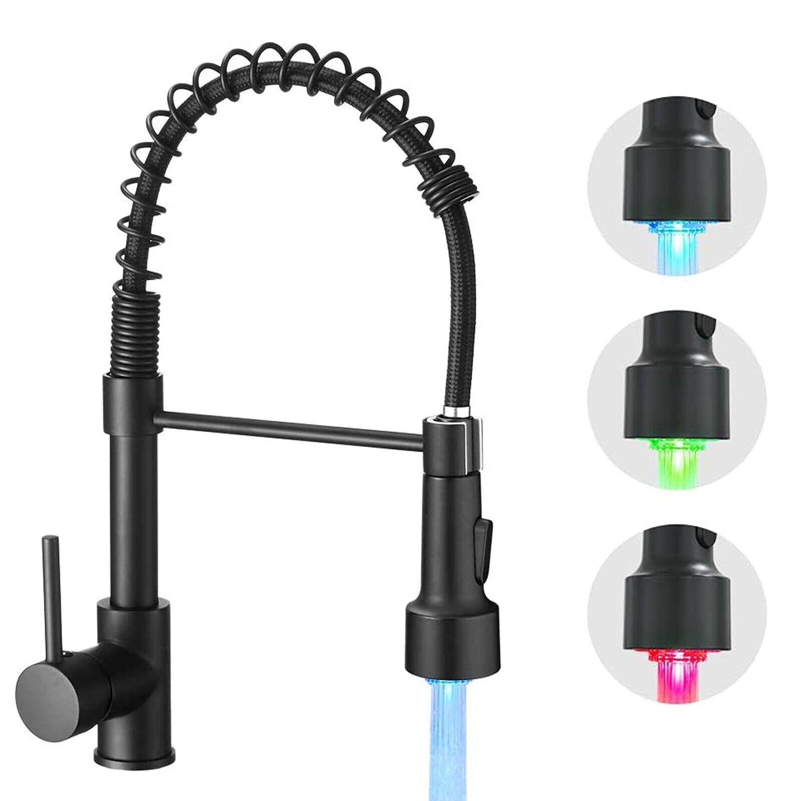 LED Light Kitchen Faucet with Sprayer Single Handle Pull Down Sink