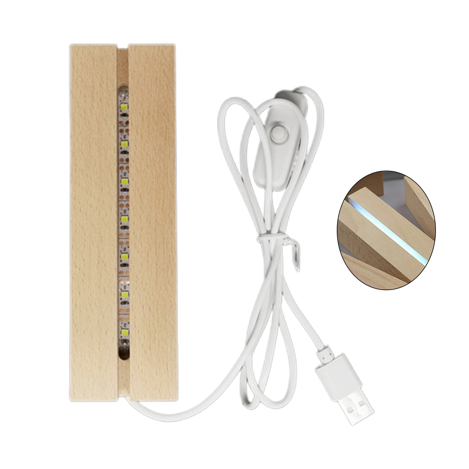 LED Light Luminous Base Acrylic Diy Lamp Holder for Creative Night Light Rectangle Wooden Strike