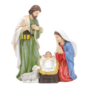 LED Light Nativity Set with Holy Family Three Persons Resin Figurine for Christmas Home Decors Safe Friendly