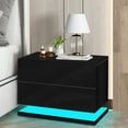 thumbnail image 1 of LED Light Nightstand High Gloss 2 Drawers Modern End Table Bedroom Furniture Side Table Wooden Nightstand (Black), 1 of 9
