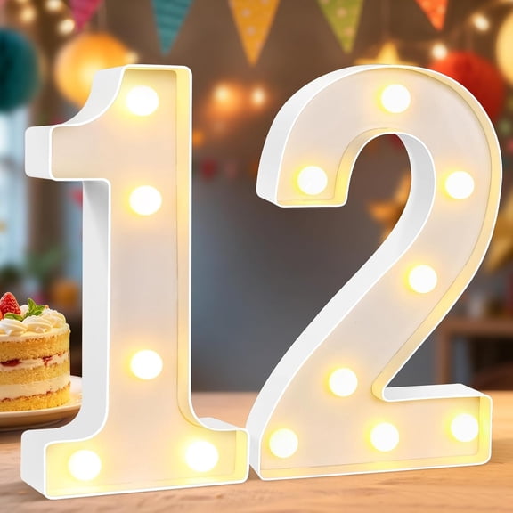 LED Light Number 12, Light Up Marquee Number 12 Lights for 12 Birthday Party Decoration Wedding Anniversary Backdrop Wall Table Home Decor
