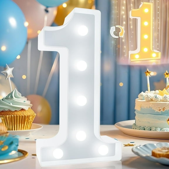 Pooqla LED Light up Numbers, Warm White and Cool White Decorative Lighted Marquee Sign for Party, Wedding, Bar,Room Decor, Birthday Decoration, Number 1