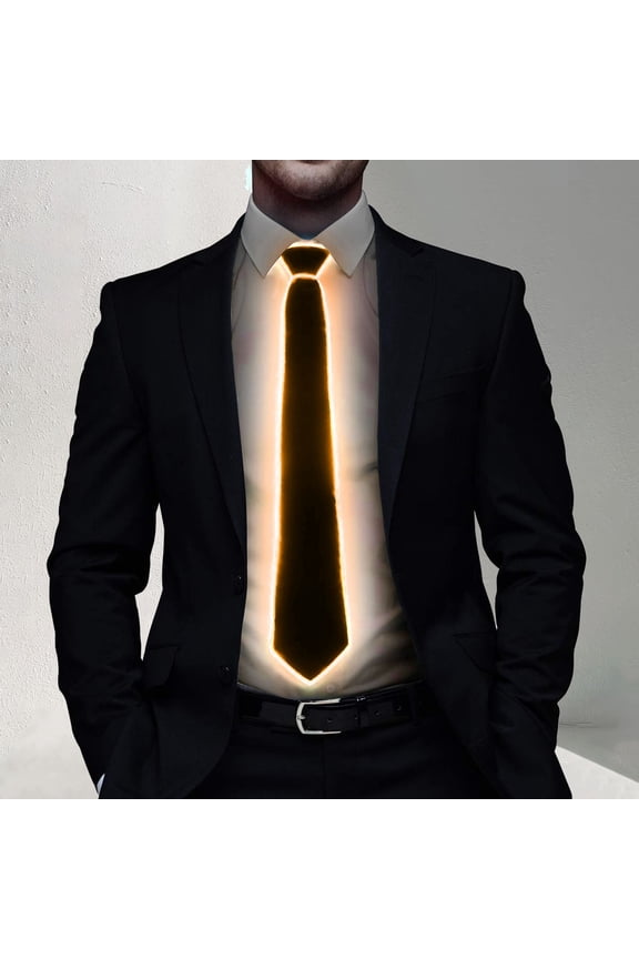 LED Light Up Party Necktie for Adults (Battery Not Included) LED Light Up Tie For Men Glowing Party Accessory Novelty Fashion Statement For Raves Weddings Night Events Orange - One Size