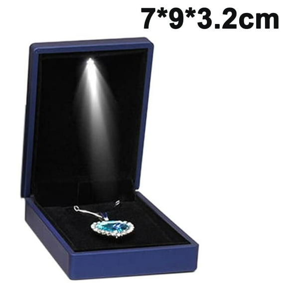 LED Light Pendant Necklace Gift Box, Velvet Jewelry Storage Display Case for Proposal Engagement Wedding Anniversary Birthday Valentine's Day,Blue
