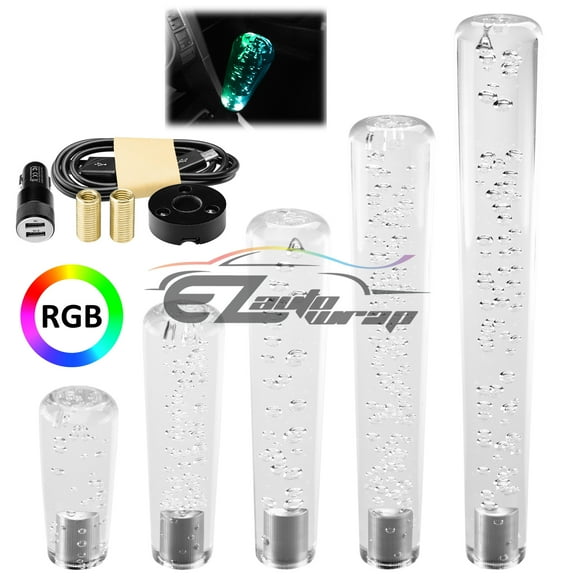 LED Light RGB Shift Knob Stick Crystal Clear Transparent Bubble Gear Shifter 10cm