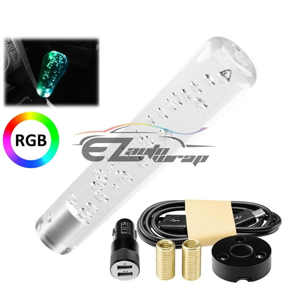 LED Light RGB Shift Knob Stick Crystal Clear Transparent Bubble Gear Shifter 20cm