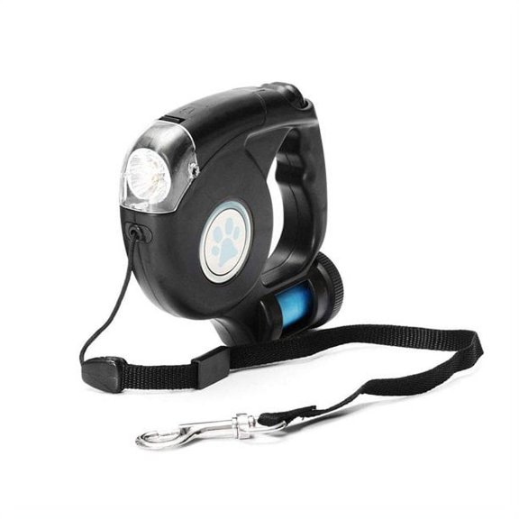 LED Light Retractable Dog Leash With Flashlight And Poop Bag Holder