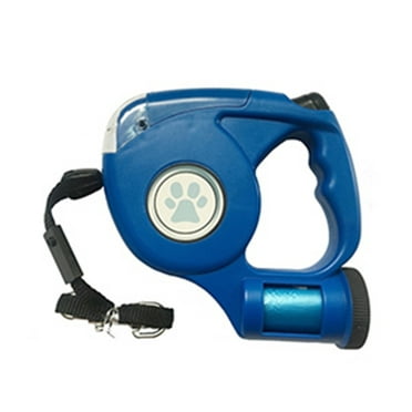 LED Light Retractable Dog Leash With Flashlight And Poop Bag Holder