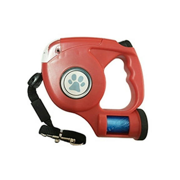 LED Light Retractable Dog Leash With Flashlight And Poop Bag Holder