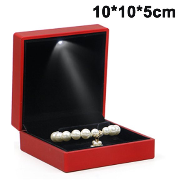 LED Light Ring Box, Fashionable LED Illuminated Ring Storage Jewelry Box Showcase Gift (Bracelet box size)-Red