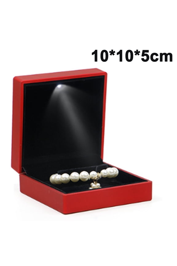 LED Light Ring Box, Fashionable LED Illuminated Ring Storage Jewelry Box Showcase Gift (Bracelet box size)-Red