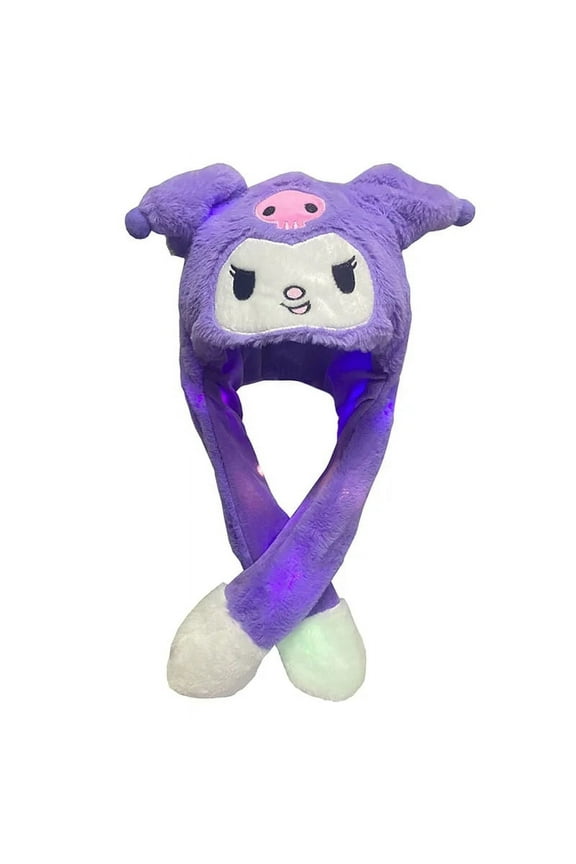 LED Light Sanrioed Kuromi Cinnamoroll Kitty Glowing Plush Ear Move Hat Anime Cartoon Jumping up Ear Novetly Cap Gift for Kids