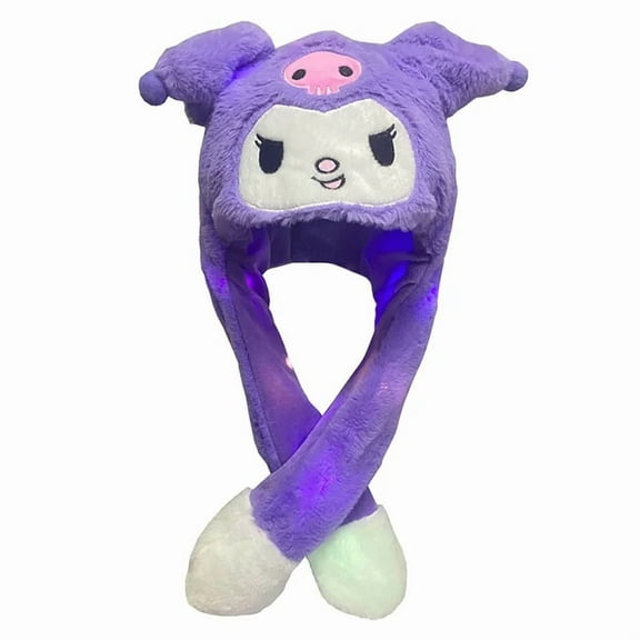 LED Light Sanrioed Kuromi Cinnamoroll Kitty Glowing Plush Ear Move Hat Anime Cartoon Jumping up Ear Novetly Cap Gift for Kids