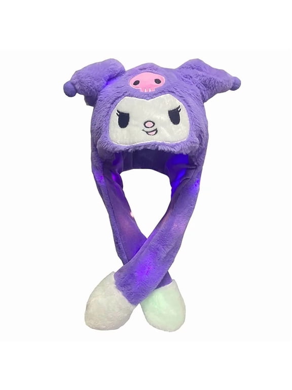 LED Light Sanrioed Kuromi Cinnamoroll Kitty Glowing Plush Ear Move Hat Anime Cartoon Jumping up Ear Novetly Cap Gift for Kids