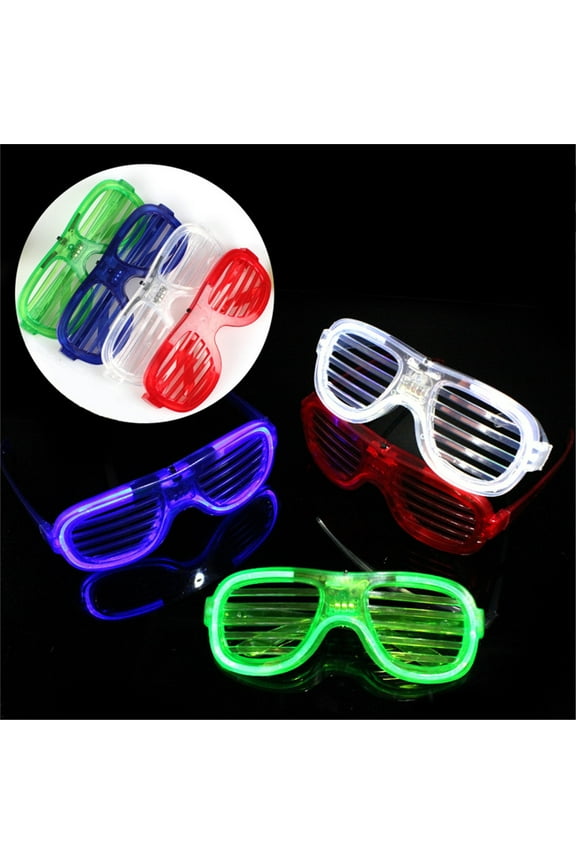 LED Light Up Shutter Glasses Multi Color Flashing Party Sunglasses with Slotted Design, Battery Operated, 15.5cm Wide Frame, ABS Material - Perfect for Holidays & Events