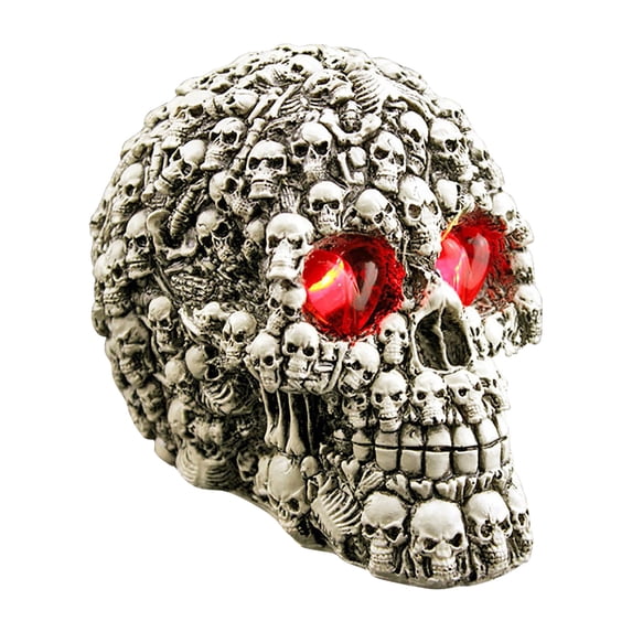LED Light Up Skull Decor Life Size Resin Skeleton Human Skull Model with Glowing Eyes Skull Head Prop Halloween Tabletop Ornament for Party Bar Home Decoration