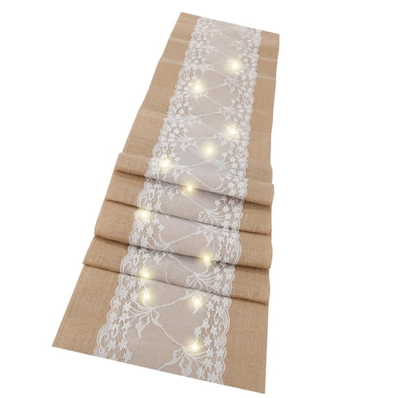 LED Light String Lace Table Runner Burlap Table Decoration for Romance Dining Atmospheres Polyester Home Decoration