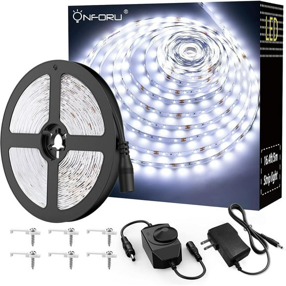LED Light Strip,16.4ft Dimmable LED Tape Light, 6000K Daylight White Strip Lighting, 300 LEDs Flexible Vanity Mirror Light, 5M 12V Ribbon Rope Light for Bedroom, Under Cabinet,Kitchen,Christmas