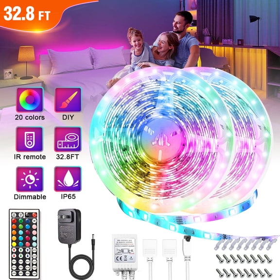 LED Light Strip, 32.8ft RGB LED Light Strip 5050 LED Tape Lights, Color Changing LED Rope Lights with Remote for Home