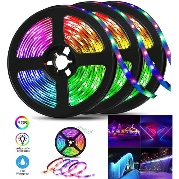LED Light Strip, 49.2ft 3528 RGB LED Light Strip Waterproof LED Tape Lights, Color Changing LED Rope Lights with Remote for Home Room Office Decorations