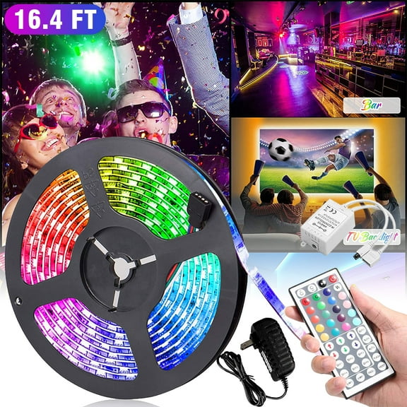 LED Light Strip,RGB Strip Rope Light with US Power Adapter,5050 SMD Flexible String Tape Lighting Waterproof Self-adhesive+44 Key IR remote control Indoors Christmas Decoration