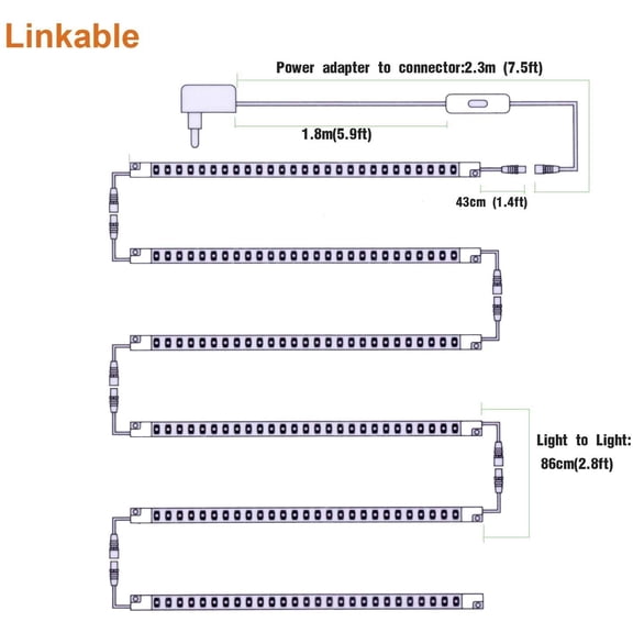 LED Light Strips Kit, (6) 12 Inch Linkable Light Bars + Rocker Switch + Power Adapter, Under Cabinet Lighting for Locker Closet Shelf, Showcase Lighting, 6000K Cool White