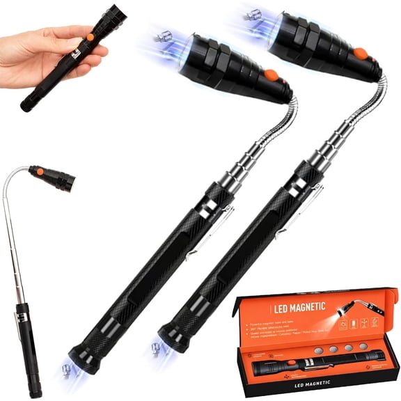 LED Light Telescoping Magnetic Pickup Tool, 22.6in Extendable Flexible Flashlight, 360° Swivel Extensible Magnet, Bendable Retrieval Tool, for Small Metal Parts in Tight Spaces