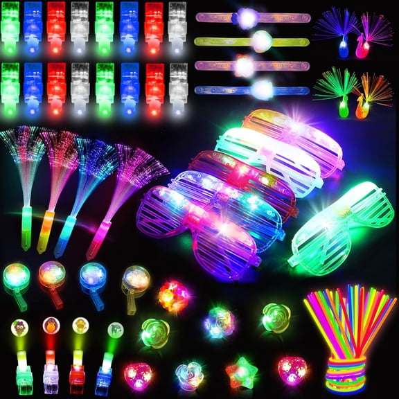 LED Light Up Toys for Kids, Light Up Party Accessories, Glow in The Dark Party Supplies with Glowing Whistle Finger Lights Glow Sticks Glow Glasses for Birthday Party Halloween Christmas