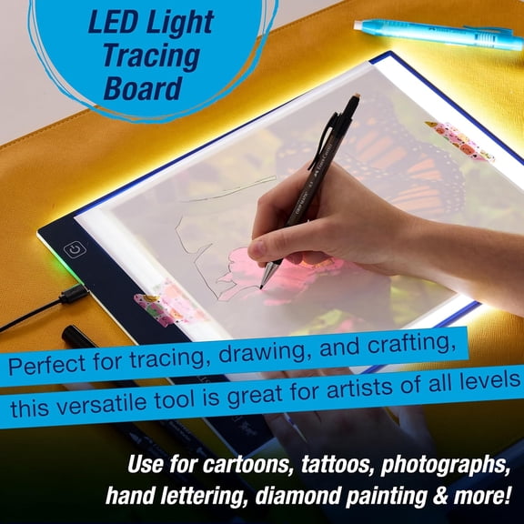 LED Light Tracing Board: Adjustable Light Up Drawing Board, LED Drawing Pad, Tracing Light Box, Light Pad & Board for Artists, Hobbyists & Adults