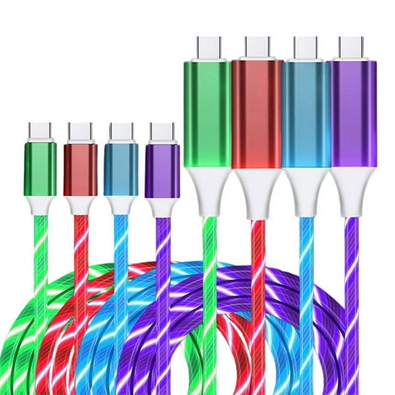 LED Light Up USB C to C Cable,6.6ft Fast Charging with Flowing Light, 4-Pack (Red/Green/Blue/Purple) - Compatible with iPhone 15 Series, Samsung S24/S23, Google Pixel 8, MacBook Air/Pro
