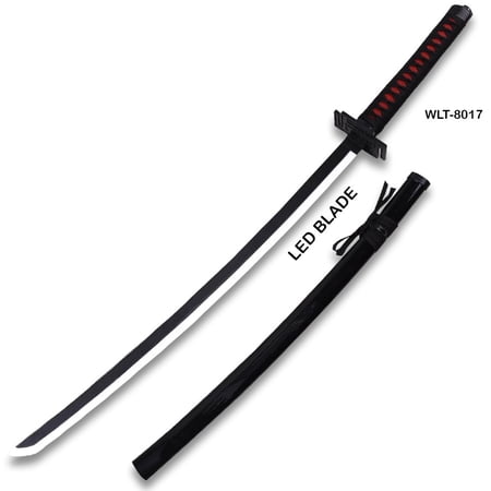 LED Light-Up Anime Hero Wooden Training Sword with Plastic Scabbard - Black & Red, 40 in