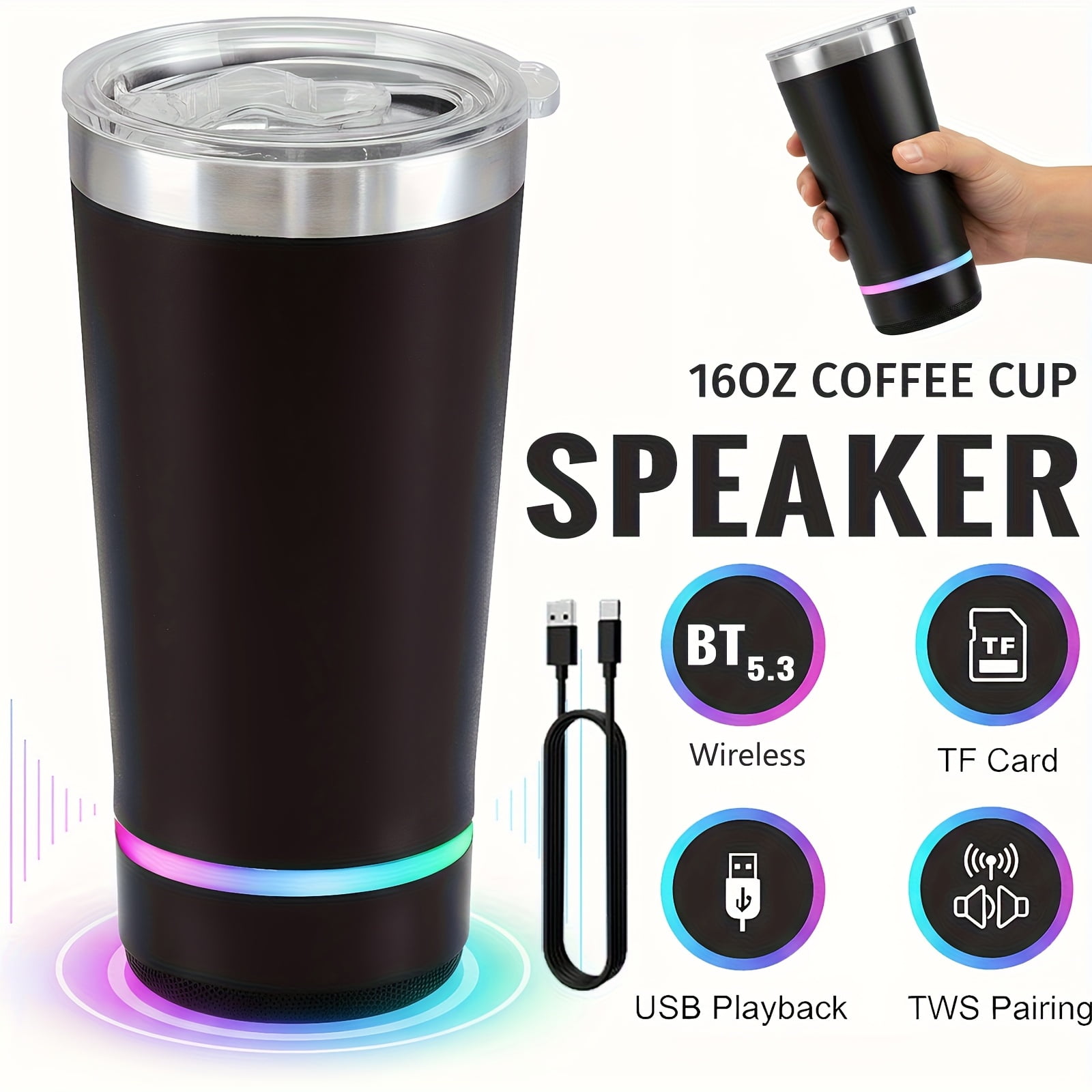 Playback Fun LED Light-Up BT Wireless Speaker | FM Radio, USB/TF MP3 Playback, TWS ...