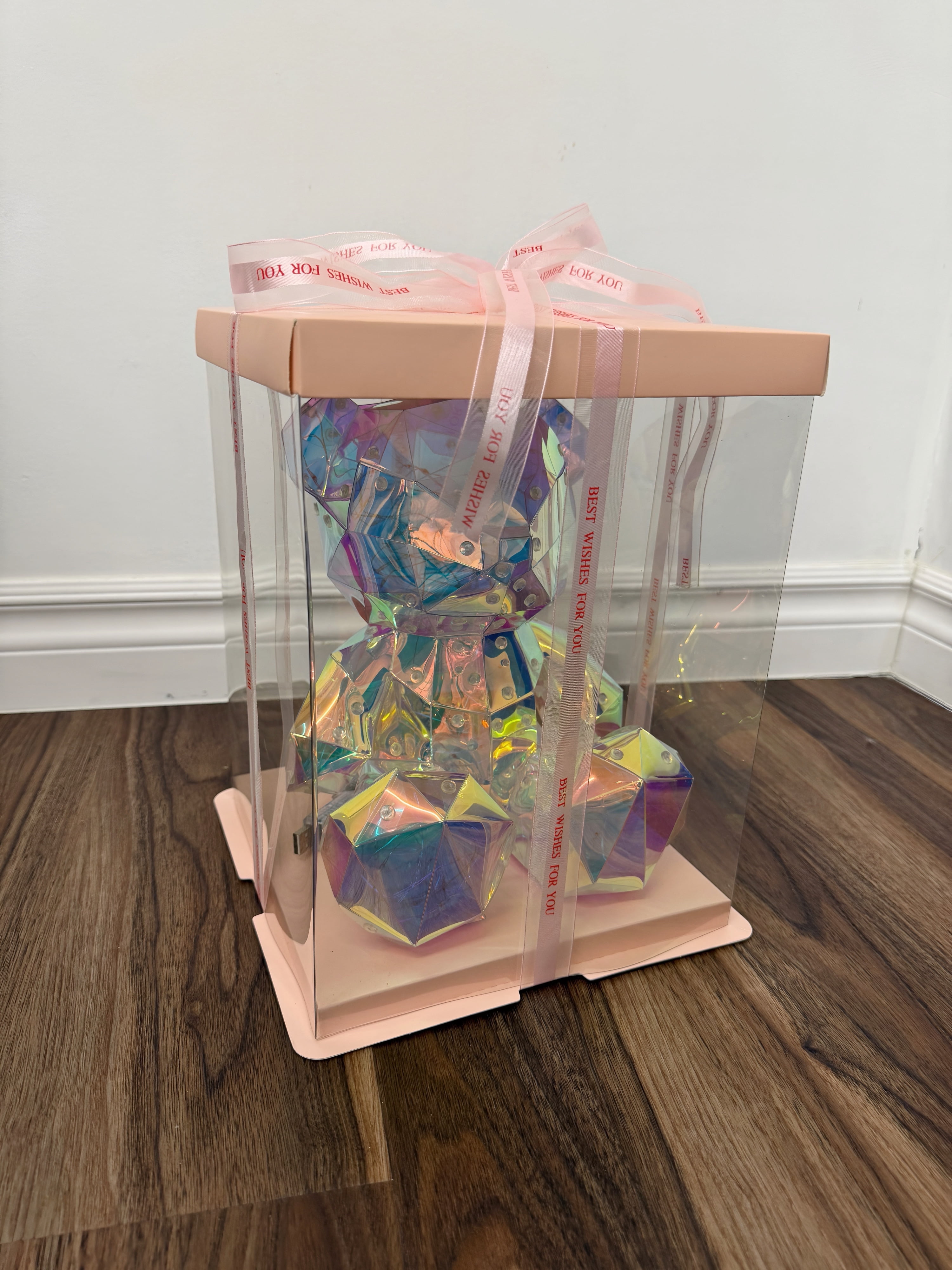 LED Light Up Bear 9" Tall Iridescent Glow Holographic Lights with USB Charger (with Display Box)