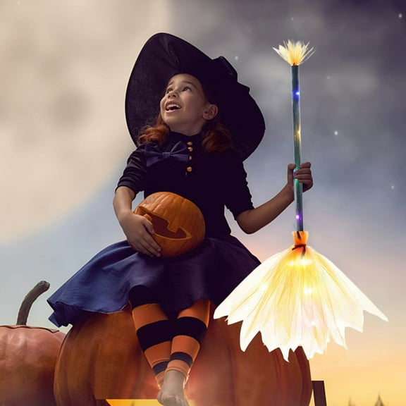 LED Light Up Broomstick for Halloween Costume Accessory,Witch Ride Flying Prop with Glowing Effects for Cosplay Parties and Decorations