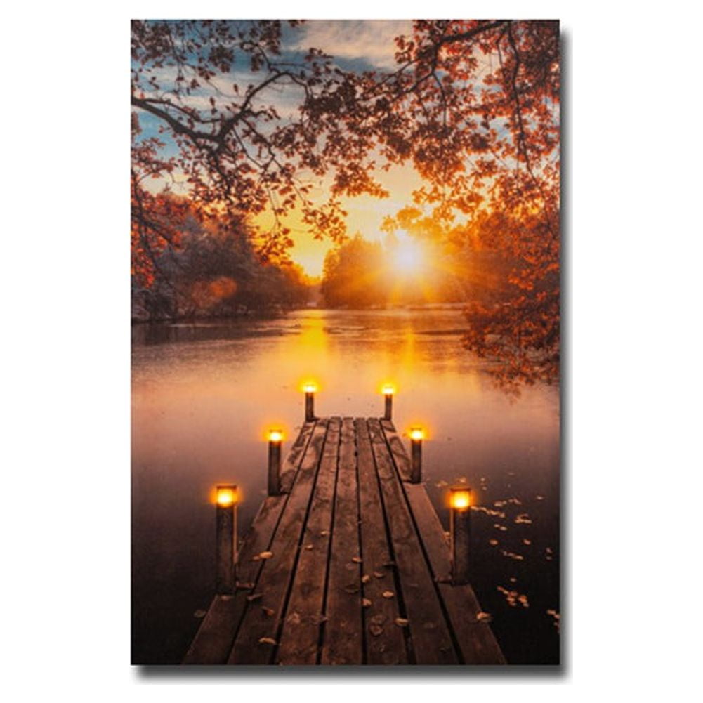 LED Light Up Canvas Pictures Wall Hanging Art Autumn Scene Picture
