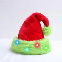 LED Light Up Christmas Hat Long Plush Santa Hats with Flashing Lights for Kids Adults New Year Festive Holiday Party Supplies