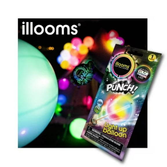 illooms LED Light Up Color Changing Punch Balloon: Multicolor Marble, Kids Birthday, Includes Batteries, 8+ Years