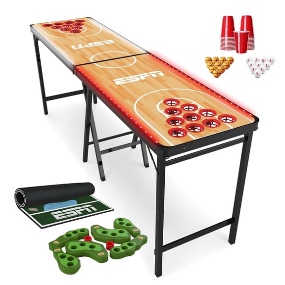 LED Light Up Combo Pong Table 8ft Portable Folding Tailgate Game - 3 in 1 Party