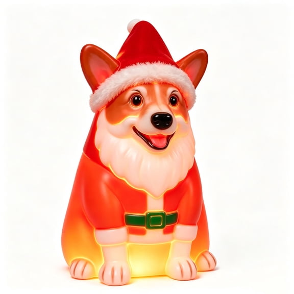 LED Light Up Corgi Statue, Christmas Themed Dog Figure Festive Lighted Ornament for Porch Mantel and Home Holiday Decor (12x20cm/4.7x7.8in)