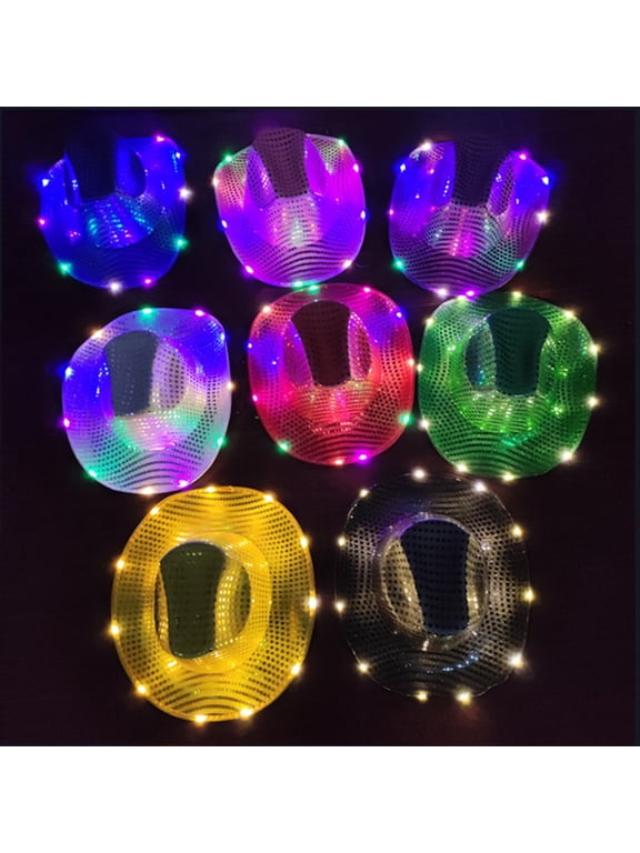 LED Light-Up Cowboy Hat Retro Western Style Luminous 9 Color Available Christmas Party Nightclubs Performance Photo Prop Cap