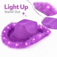 thumbnail image 1 of LED Light Up Cowboy Hat for Adults, Purple Western Cowboy Hat With Feather Trim, Lighted Party Cowgirl Hat for Holiday Night Event, 1 of 6