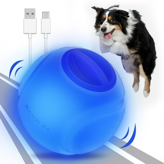 LED Light Up Dog Ball Toys, Rechargeable Bounce-Activated Durable Fetch Ball, Natural Rubber, 2.5 inches