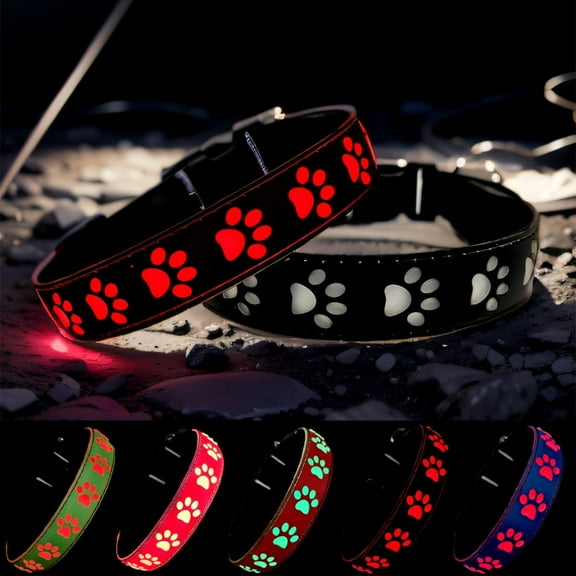 LED Light Up Dog Collar, USB-C Rechargeable, Multicolor Paw Print Design, 15 Modes Lighting Night Safety (Green, XL(19.7-23.6") - 1PCS