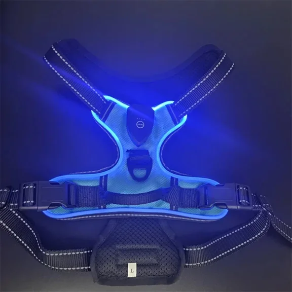 LED Light Up Dog Harness No Pull Adjustable Rechargeable Pet Vest Harness Small Medium Large Dogs Outdoor Walking Pet Supplies (Normal Blue,M)