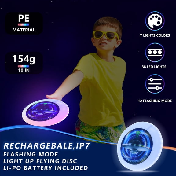 LED Light Up Frisbee White 9.88x9.88x1.5in 0.57lbs