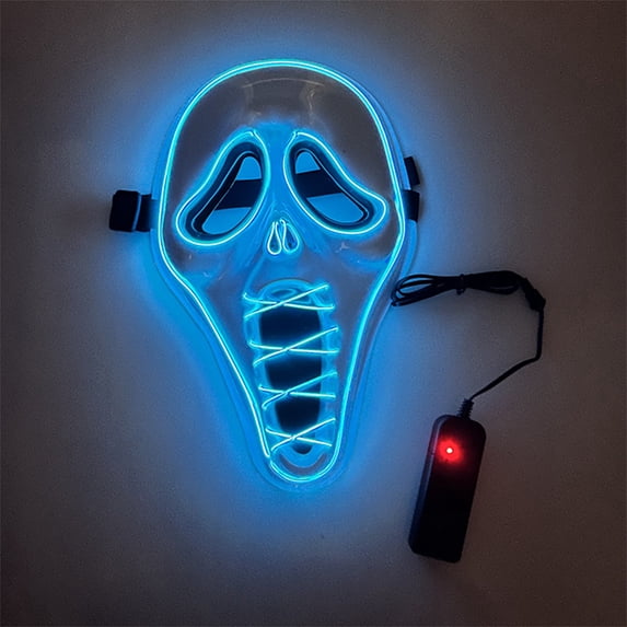 LED Light Up Ghost Mask, Neon Glowing Scream Face Mask for Halloween Cosplay Costume Party
