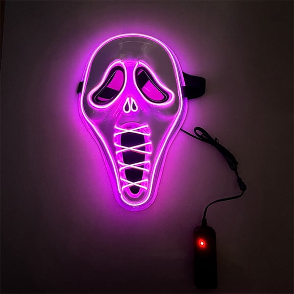 LED Light Up Ghost Mask, Neon Glowing Scream Face Mask for Halloween Cosplay Costume Party