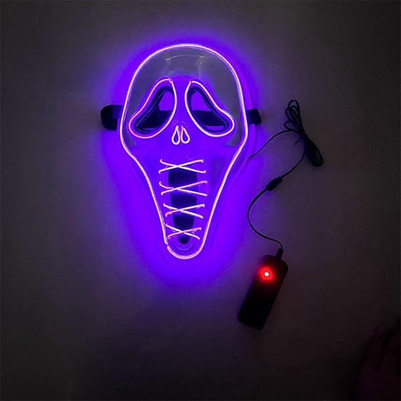 LED Light Up Ghost Mask, Neon Glowing Scream Face Mask for Halloween Cosplay Costume Party
