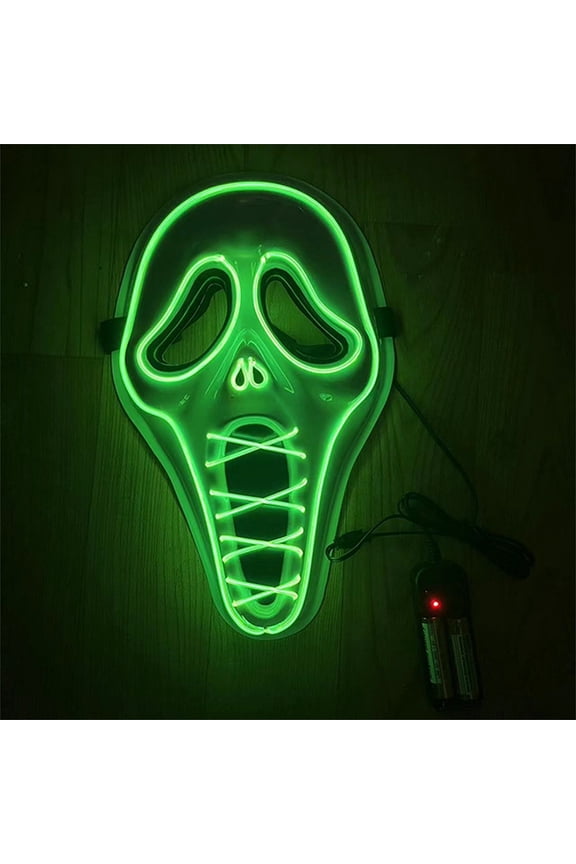 LED Light Up Ghost Mask, Neon Glowing Scream Face Mask for Halloween Cosplay Costume Party